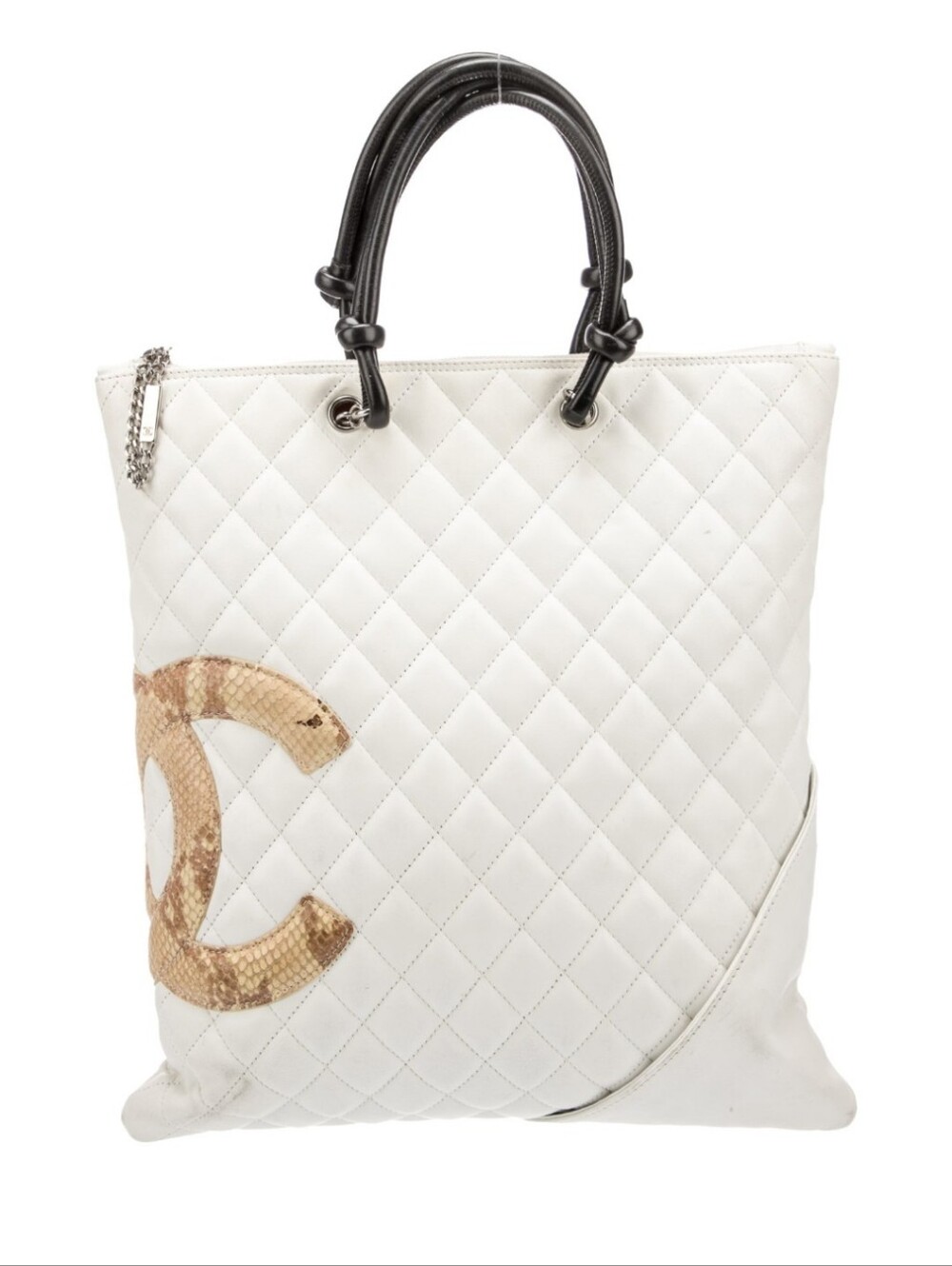🔥100% Authentic CHANEL White/Beige Python Leather Cambon Runway Flat Tote Bag🔥